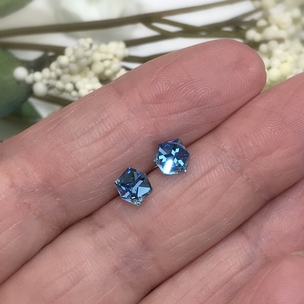 Aqua Color Cube Swarovski Crystal Earrings